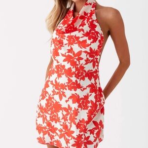 Peppermayo Carmine Bouquet Cowl Neck Mini Dress - Red Floral